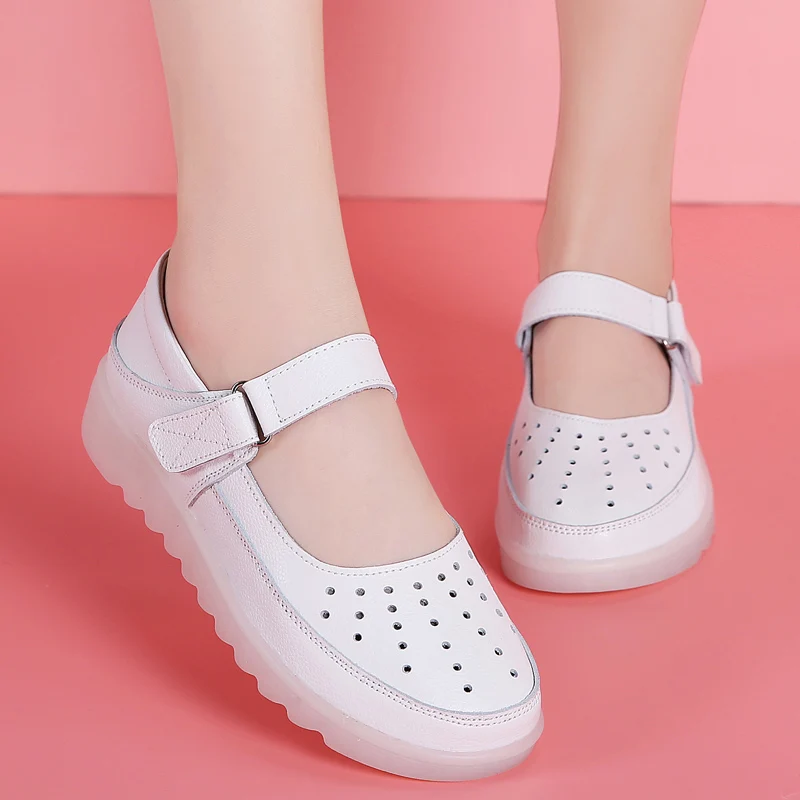 2023 Women Genuine Leather Flats White Loafers Designer Woman Ladies Casual Shoes Female Slip-on Boat Walking Shoes Moccasins