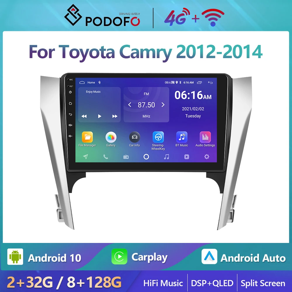 

Автомагнитола Podofo, мультимедийный видеоплеер с GPS-навигацией для Toyota Camry 2012-2014, 2din, 4G, Wi-Fi