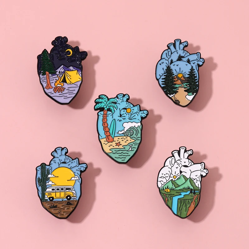 

Оптовая продажа, эмалированные булавки Love на открытом воздухе, индивидуальная брошь в виде сердца для кемпинга, с лацканами, детской шляпы, ...