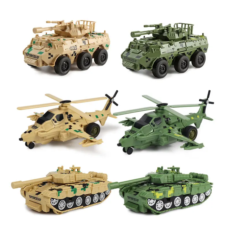 

Transformation Helicopter Tank Armored Car Robot Toy Car ABS Plastic Collision Transforming Friction Vehicle Model Gift
