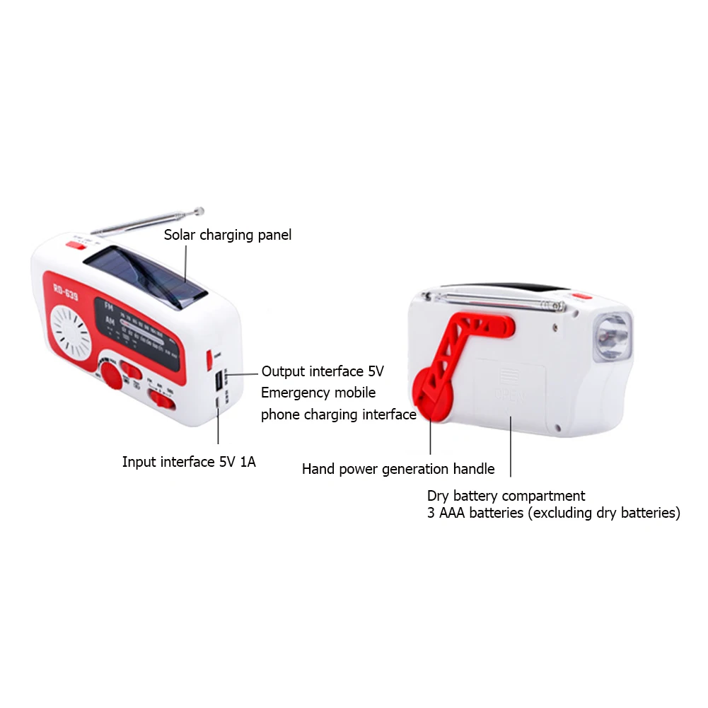portable radio hand crank am fm emergency reading lamp flashlight solar charging 1200mah power bank for cell phone free global shipping