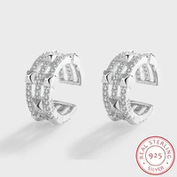 new trend geometric three row diamond earrings for women girl original genuine sterling s925 silver valentines day gift jewelry