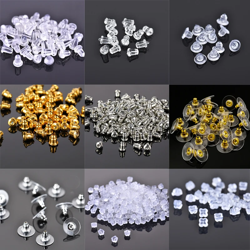 

100-300Pcs Soft Silicone Rubber Earring Back Stoppers for Stud Earrings Earnuts Butterfly Flat Ear Plugs DIY Findings