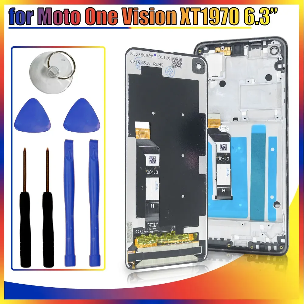 Фото Протестированный AMOLED ЖК-дисплей для Motorola Moto One Vision XT1970-1, ЖК-дисплей, замена дигитайзера сенсорного экрана для Moto One Vision LCD №1