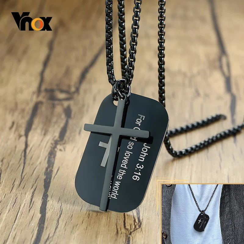 Vnox персонализированные ожерелья для мужчин и женщин с надписью The Bible Cross черные