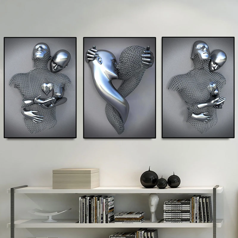 

Metal Figure Lovers Statue Art Canvas Paintings Romantic Abstract Posters and Prints Wall Art Picture for Living Room Home Decor
