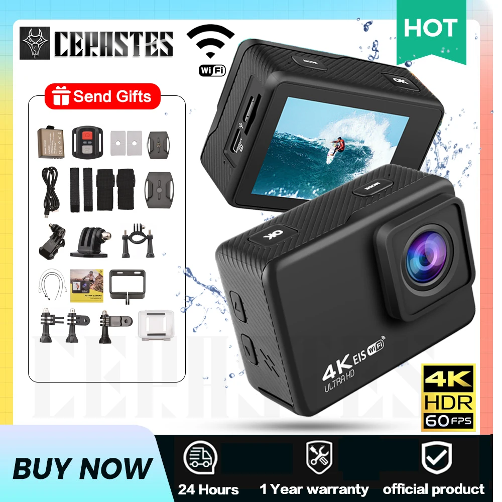 Enlarge CERASTES 4K/60FPS WiFi Anti-shake Action Camera With Remote Control Screen Waterproof Sport Camera drive recorder