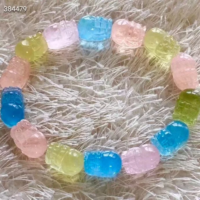 

Natural Colorful Morganite Quartz Beryl Clear Pi Xiu Beads Bracelet 12*7*6mm Stretch Women Pink Blue Morganite Beads AAAAA