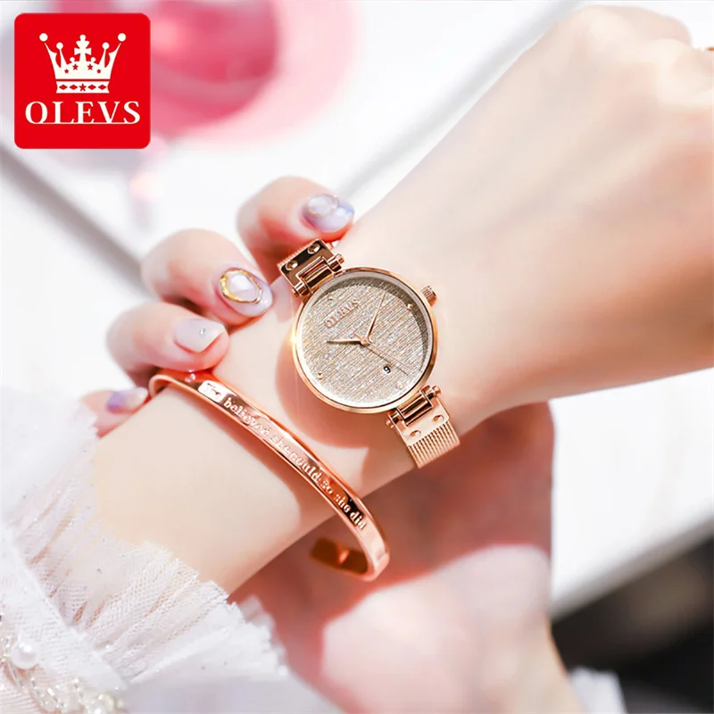 New OLEVS Rose Gold Small Women's Watches Fashion Simple Wrist Watch Ladies 3ATM Waterproof Date Clock Reloj Mujer