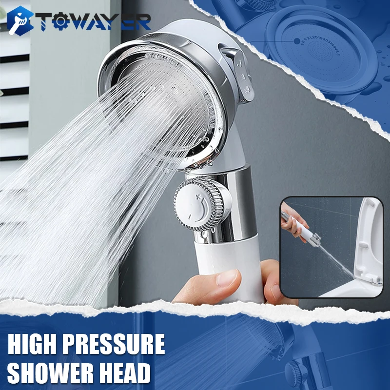Cabezal de ducha de mano presurizado, boquilla de alta presión, ahorro de agua, manguera perforada de soporte libre, accesorios de baño ajustables