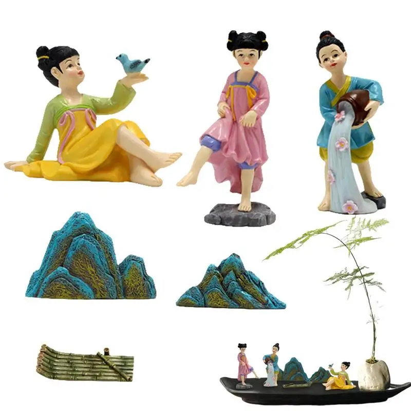 

Dancer Statues For Home Decor 6PCS Chinese Traditional Dancer UV Proof Resin Figurines Hand-Painted Cute Desktop Sculpture