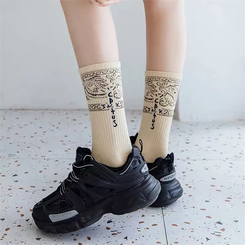 3 Pairs/box Men Socks Skate Crew Socks Women Sport TS Cactus Jack Bandanas Socks Streetwear Luxury Socks With print