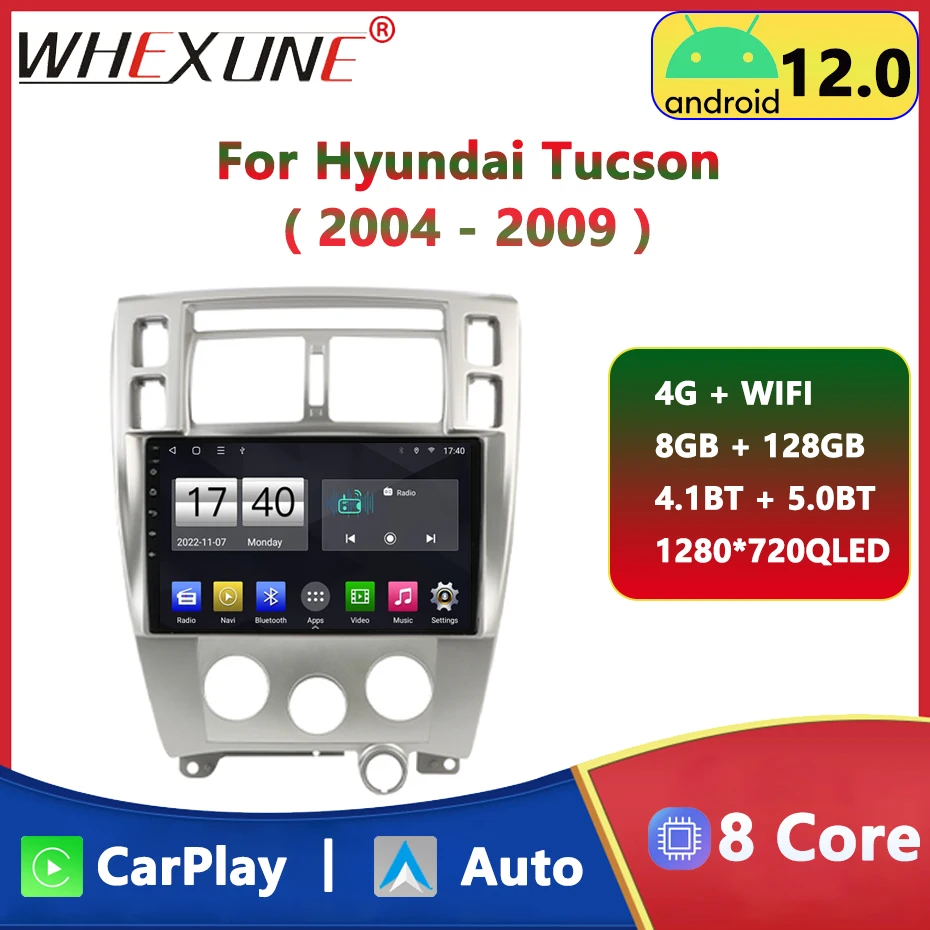 

4G 2 Din Android 12 Auto Car Radio Multimedia Video Player For Hyundai Tucson 2004 - 2009 Navigation GPS Stereo Wireless Carplay