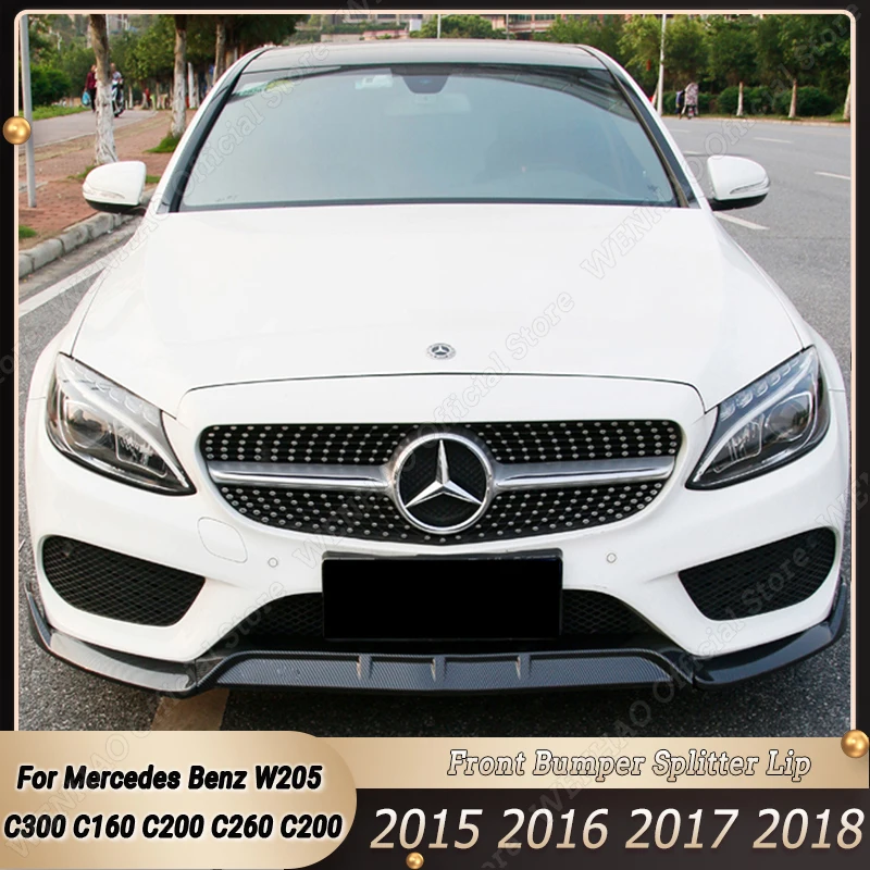 

Car Front Bumper Lip Spoiler Splitter for Mercedes Benz C Class W205 C300 C160 C200 C350e C260 C200 2015-2018 Gloss Black