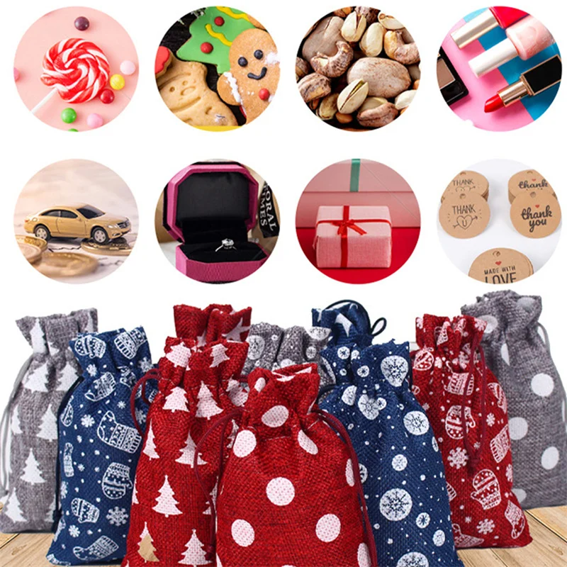 

Рождественские снежинки, льняные джутовые подарочные пакеты на шнурке, сувениры на свадьбу, день рождения, подарочные пакеты на шнурке, пак...