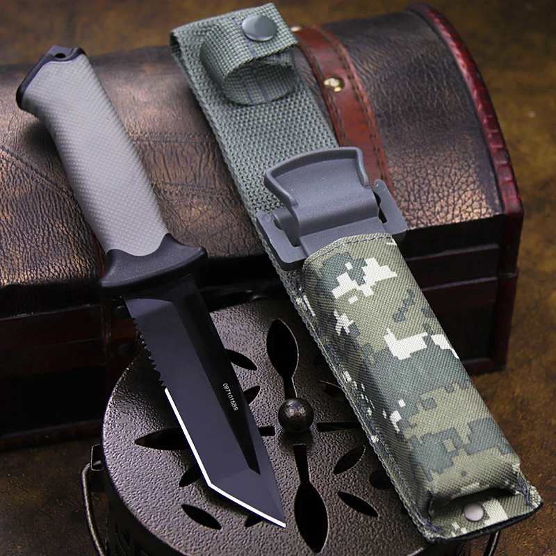 

Grey ABS Outdoor Half-tooth Tactical Knife Enhanced North American Safari Knife Outdoor square head straight knife + scabbard