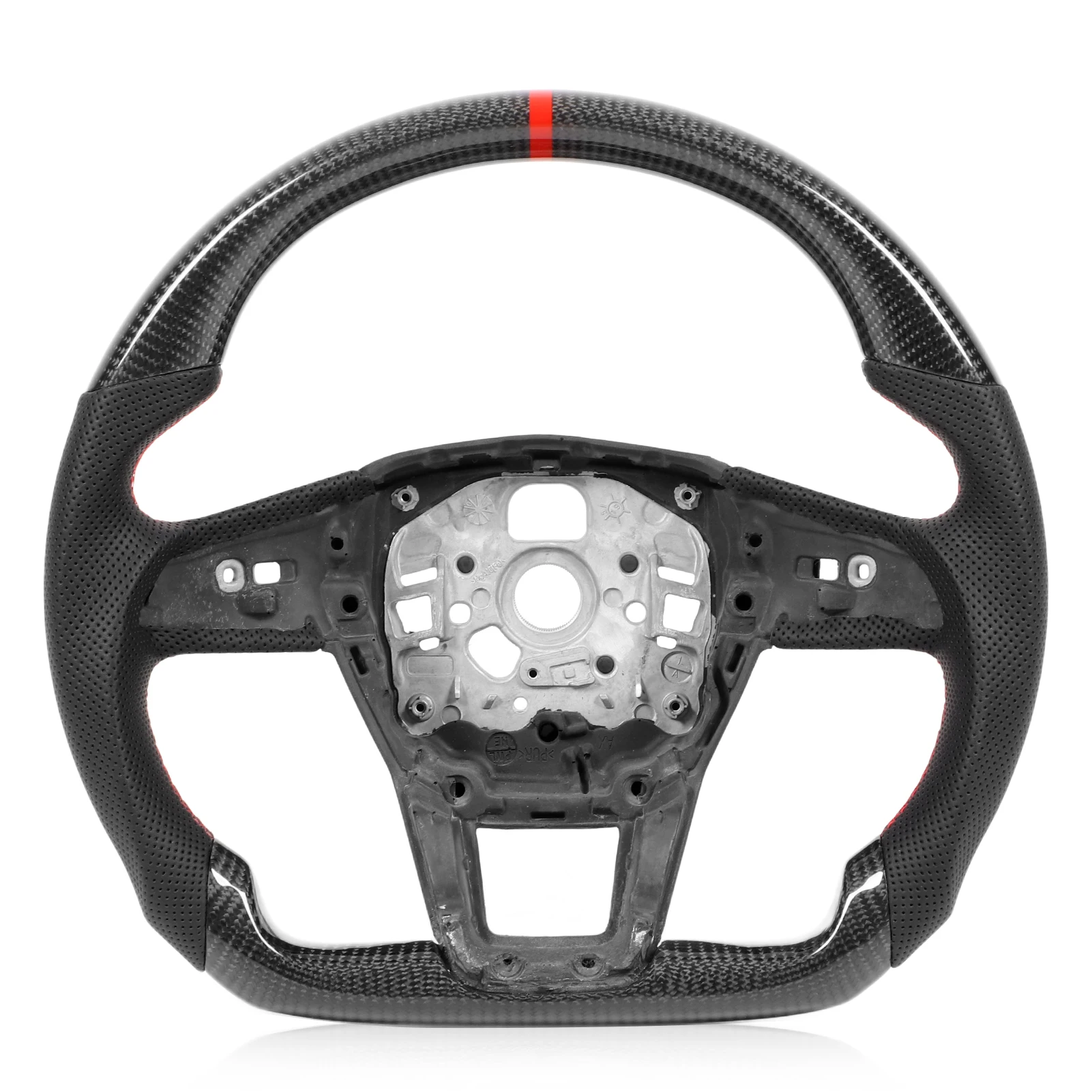 

Carbon Fiber Steering Wheel Perforated Leather Red Stitching Flat Bottom Steering Wheel for Audi C8 A6 S6 RS6 A7 S7 RS7 2019+