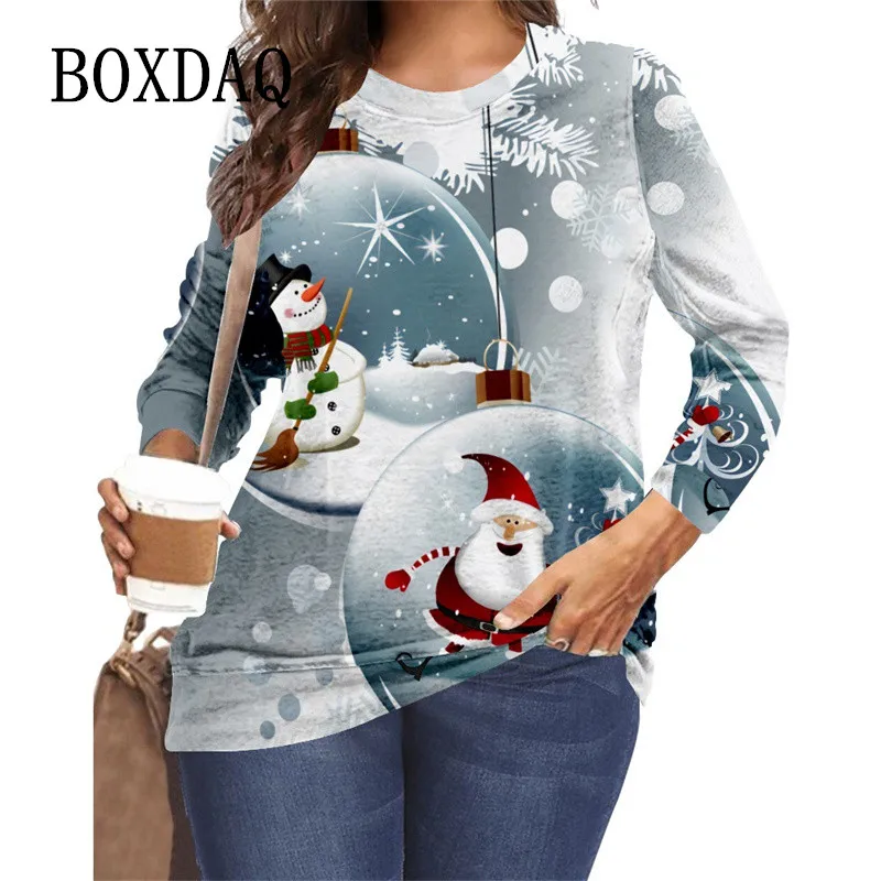 

New Year Party Christmas Women's T-Shirt Fashion Winter Clothing Long Sleeve Letter Print T Shirt Oversized Casual Pullover Tops