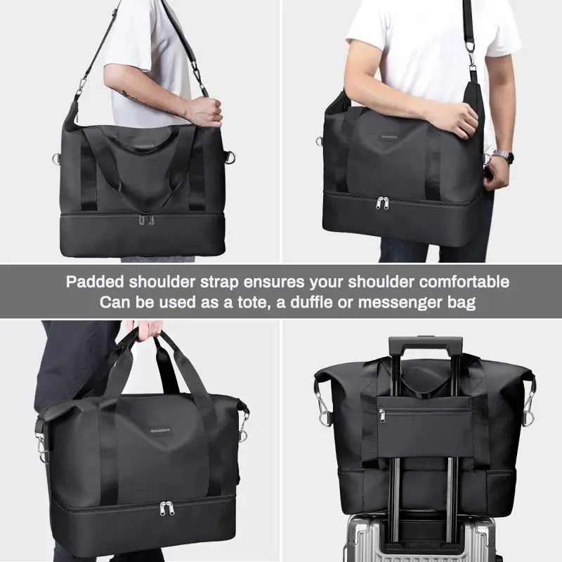 Large Capacity Travel Bags, Carry on Bag with Makeup Bag, Shoulder Strap and Shoe Pouch, Dry Wet Separated Design Duffel Bag Wee