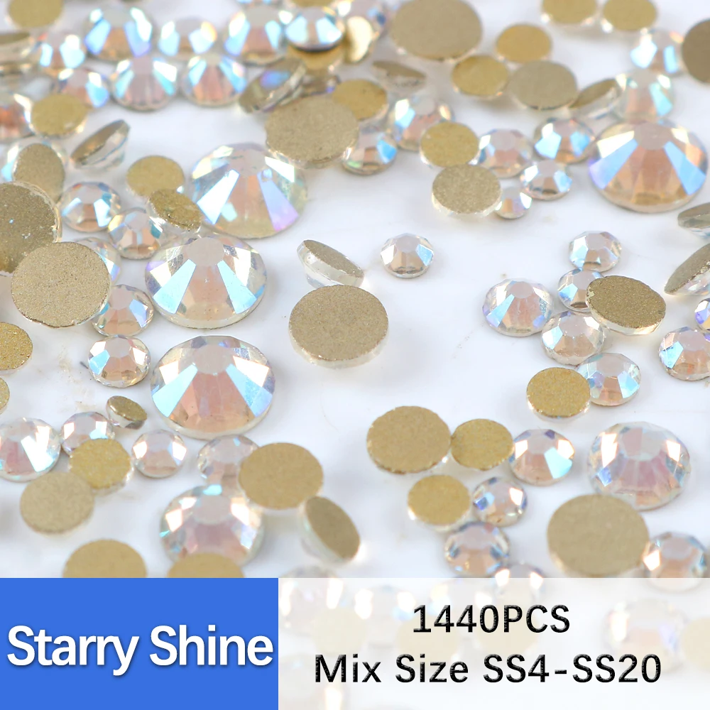SS4-SS20 Mix Size Clear Crystal Non Hot Fix Gold Flat Back Стразы Украшения DIY Блестящие камни 3D Аксессуары