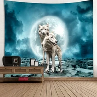 wolf moon tapestry hippie wall hanging psychedelic animal starry sky tapestries cloth carpet home decor backdrop bed sheet cover