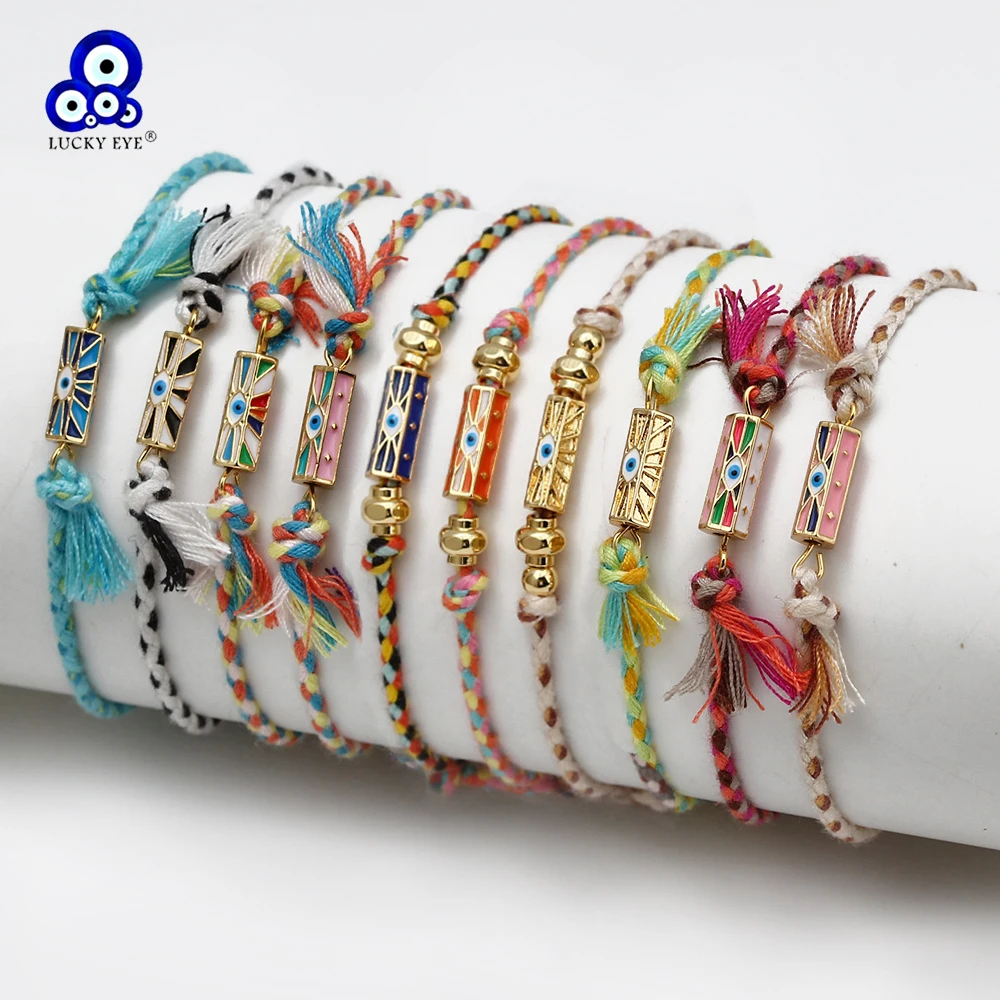 

Lucky Eye Handmade Braided Colorful Rope Bracelet Adjustable Enamel Evil Eye Charm Bracelet for Women Girls Men Jewelry BE853