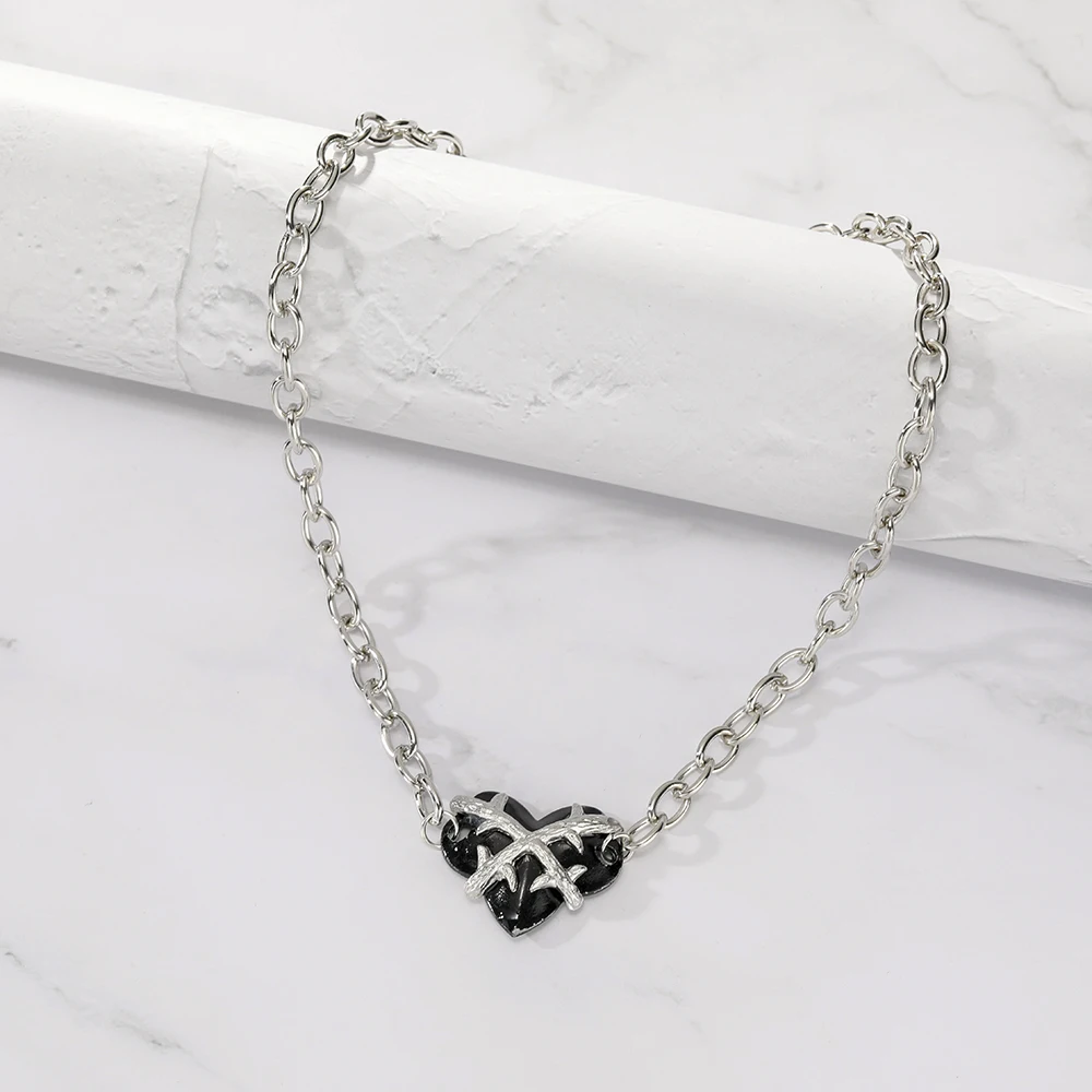Y2k Цепочка В Форме Сердца Ожерелье Серебряного Тона Кулон Колье Для Женщин Модные