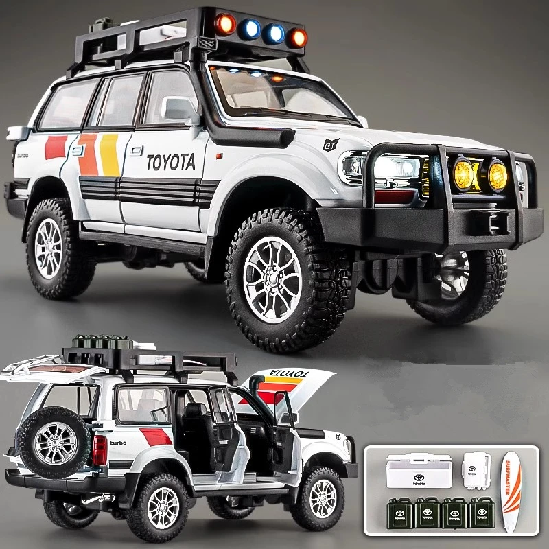 Фото Модель автомобиля Toyota Land Cruiser LC80 из сплава, литая металлическая модель внедорожника, модель автомобиля со звуком и искусством, детская игрушка в подарок, 1/24 №1