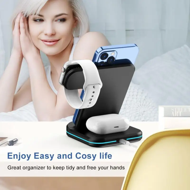 Portable For Iwatch Charger Fast Charger 15w Wireless Charger Stand 15w Wireless Charger Pad Stand 3 In 1 Qi Mobile Phone Holder