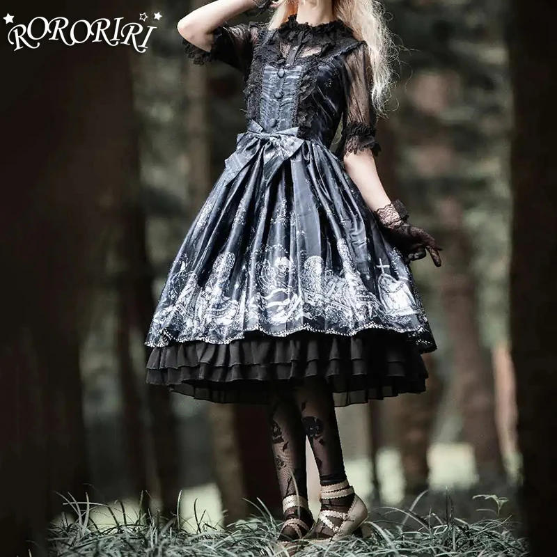 RORORIRI Saint Gravestone Lolita JSK женское декор на пуговицах с бантом пышное мини-платье