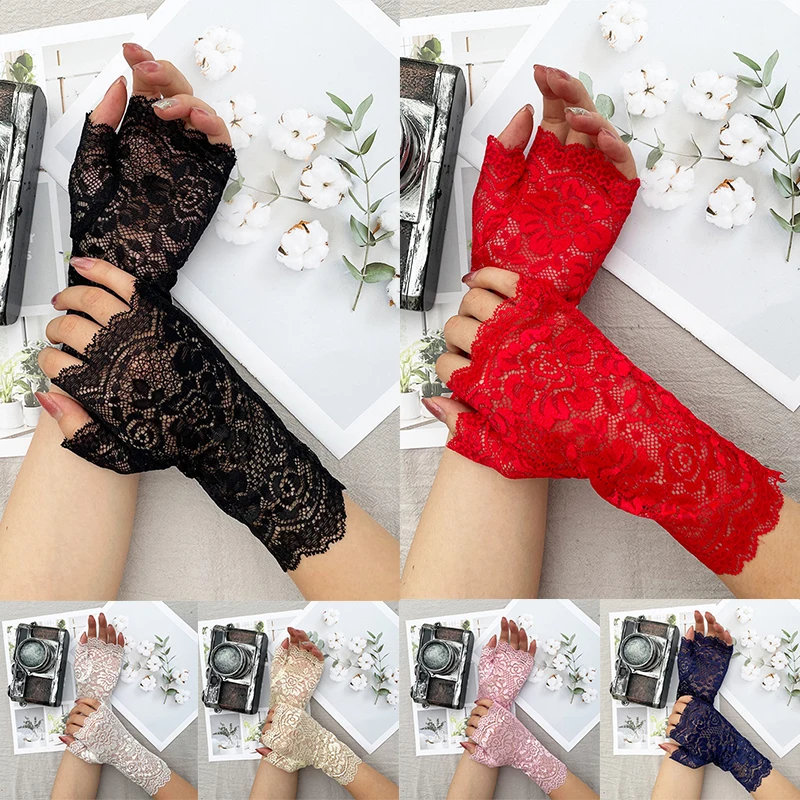 

Hollow Out Floral Gloves Sexy Lace Women Glove UV Sun Protection Driving Glove Stretchy Gloves Full Finger Mittens Mesh Thin