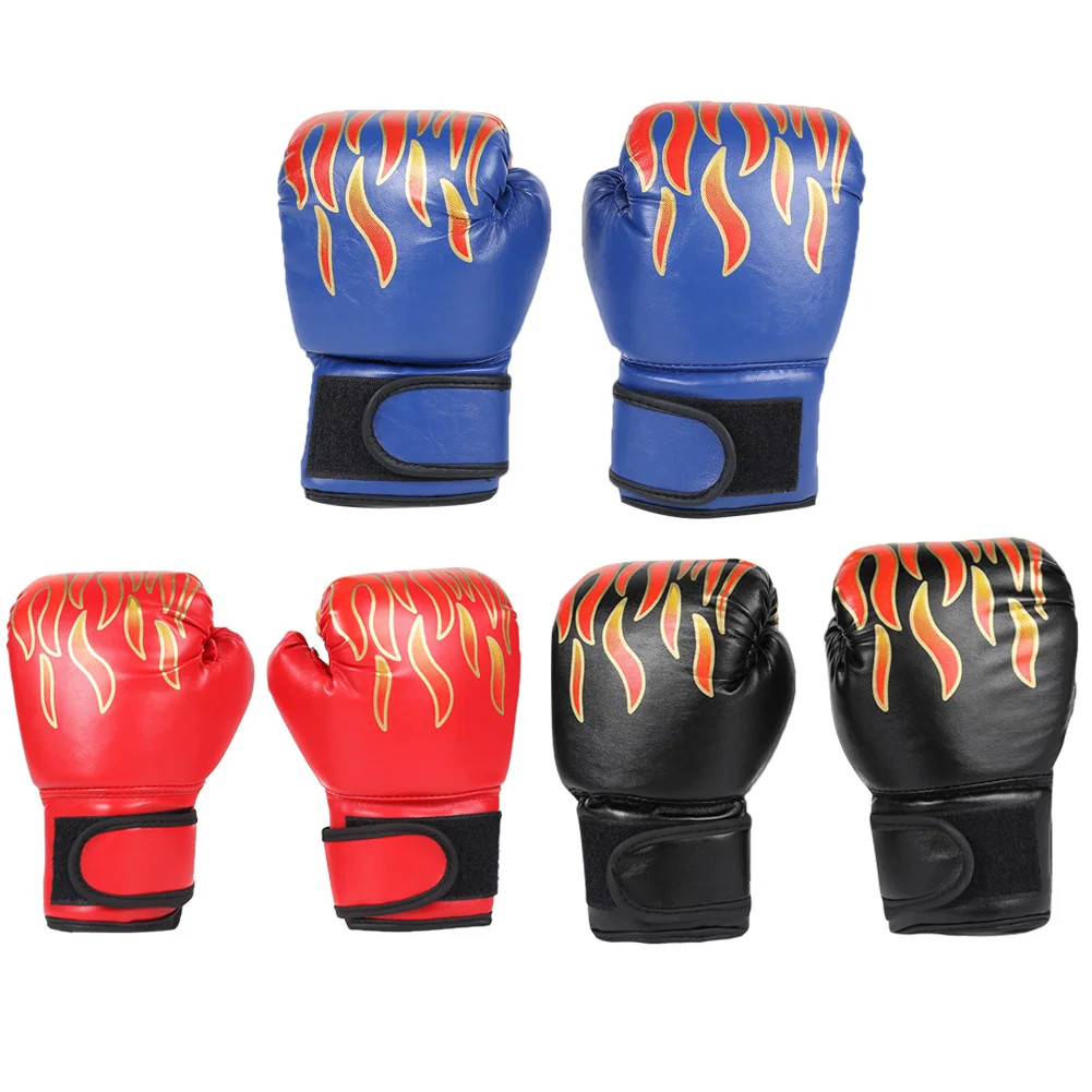 

2pcs Boxing Training Fighting Gloves Kids Breathable Muay Thai Sparring Punching Karate Kickboxing Professional Flame Gloves