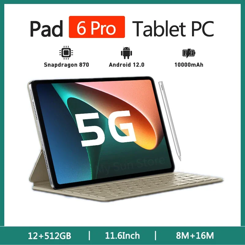 

2023 New Global Version Android 12.0 Pad 6 Pro Snapdragon 870 Tablet PC 5G Dual SIM Card Or WIFI HD 4K Mi Tab Smart Tablette