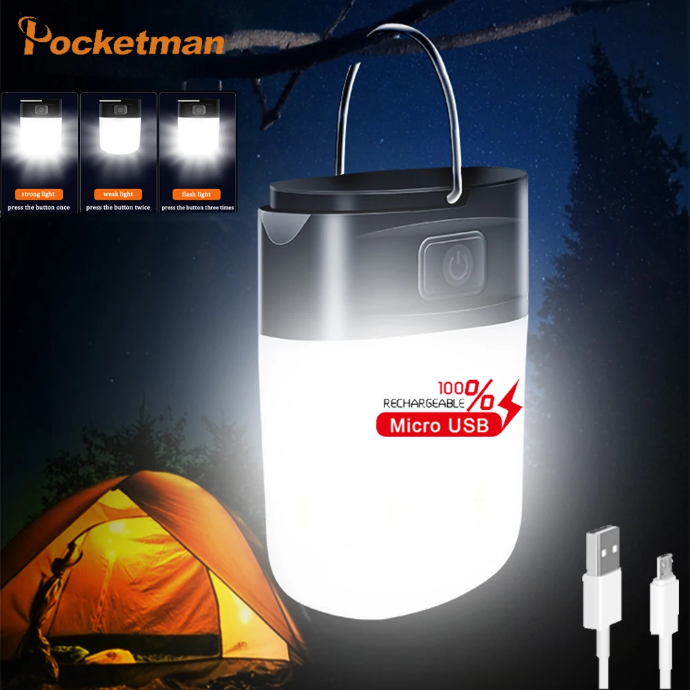 

Portable Led Waterproof Camping Lantern 3 Modes Magnet Hook Lights Outdoor Night Emergency Lighting Work Lamp Built-in Battery