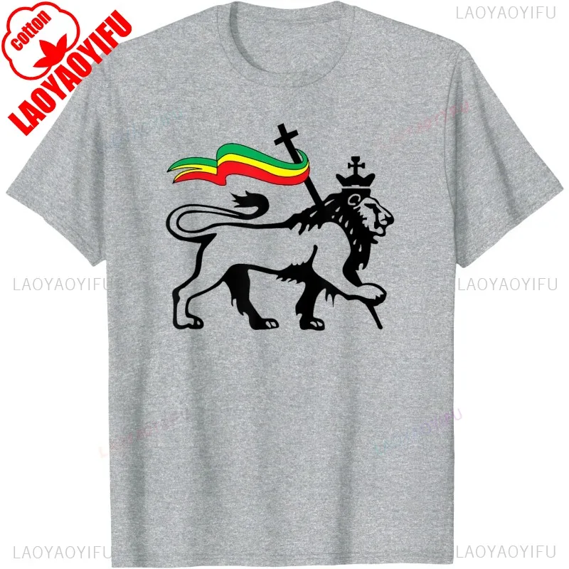 Фото Лидер продаж, винтажная футболка Rasta Lion of Judah с графическим флагом Растафеarian Reggae Lion и христианская футболка в стиле Харадзюку, повседневные мужские футболки в стиле хип-хоп №3
