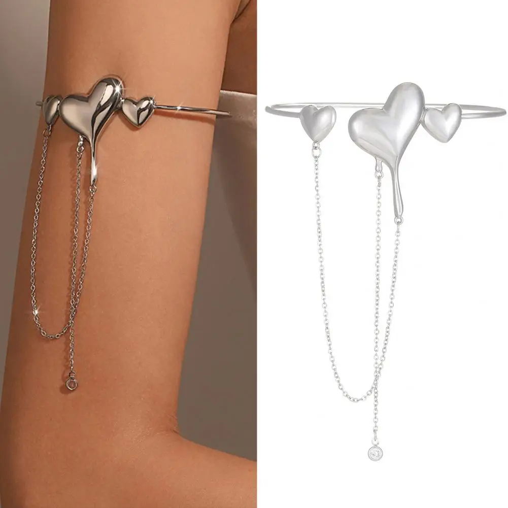 

Arm Ring Elegant Adjustable Copper European American Style Heart Shape Upper Cuff Tassel Chain Women Punk Party Bracelets Y2k