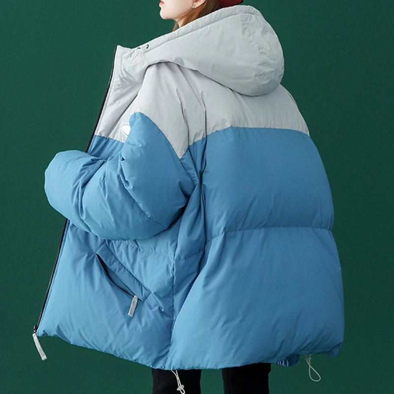 2022 Women's Winter Jacket Casual Patchwork Hooded Parkas Female Loose Oversized Coat Women