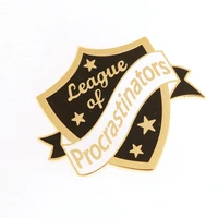 league of procrastinators shield brooch metal badge lapel pin jacket jeans fashion jewelry accessories gift