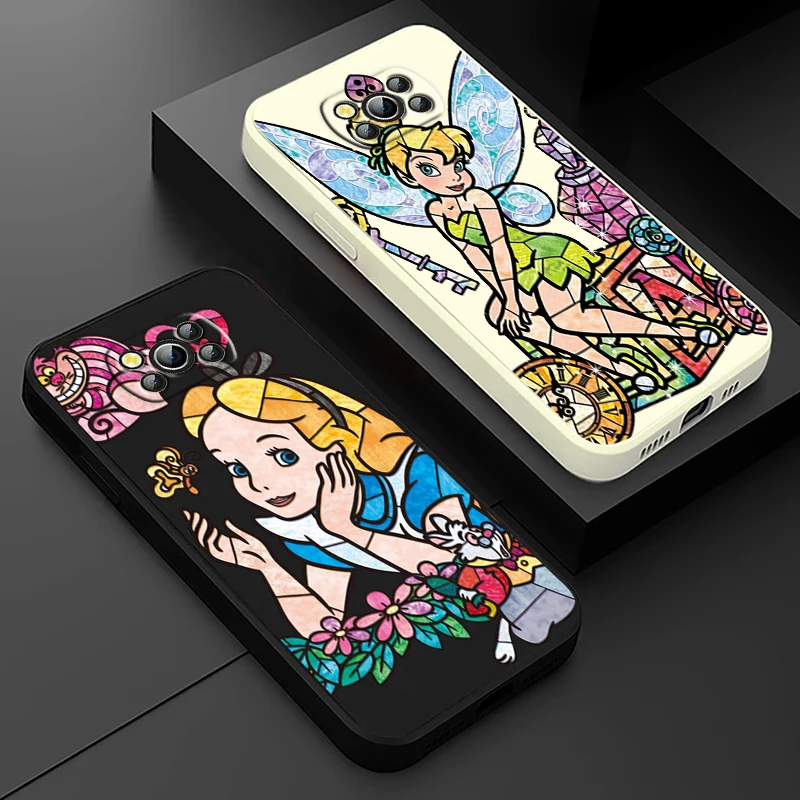 

Tinker Bell Alice Princess Belle Phone Case For Xiaomi Poco X4 X3 F4 F3 NFC M5 M4 M3 GT S Pro 4G 5G Liquid Rope Cover Fund