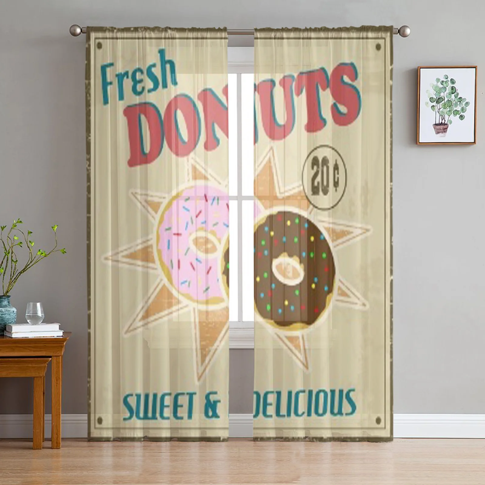 

Пончики винтажный постер для эркерного окна занавески драпировка прозрачная тюль для гостиной спальни Занавески Из Органзы