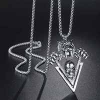 fashion hot sale vintage mens devil skull tiger pendant necklace punk high quality jewelry gift for man wholesale dropship
