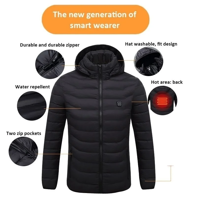 11 Areas Heated Jackets Men Outdoor Coat Long Sleeves Heating Winter Jacket MenUSB Heating Hooded Jackets Winterjas Heren 2022