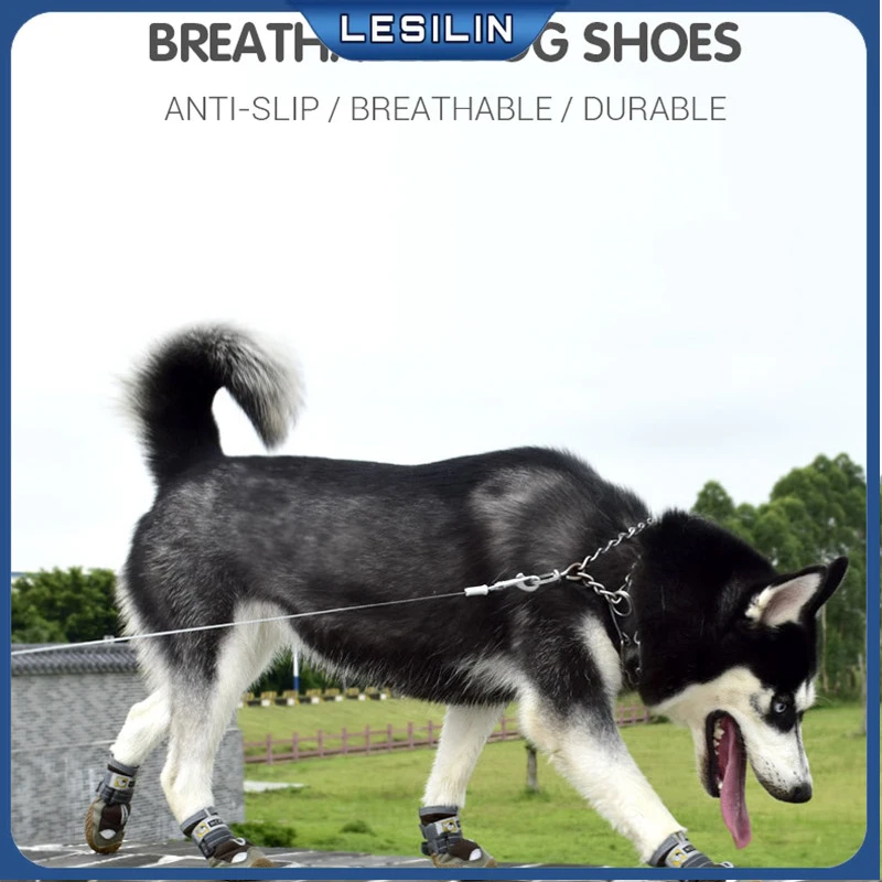 

4Pcs/Set Dog Shoes for Large Dogs Breathable Professional Outdoor Dog Shoes Anti-Slip Durable Pet Shoes for Hiking Rubber Sole