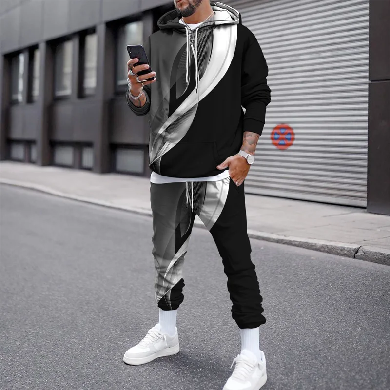 The New Men's Fall/winter Hoodie Suit Is Fashionable And Comfortable Long Sleeve Hoodie + Trousers 2 Piece Street Jogging Suit