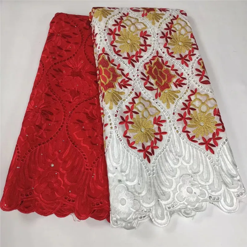 

5 yard Swiss lace fabric 2022 latest heavy beaded embroidery African 100% cotton fabrics Swiss voile lace popular Dubai style 9L