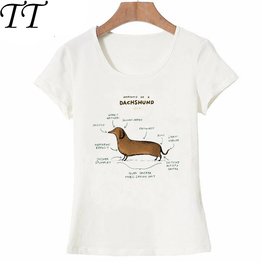 Футболка женская летняя повседневная с принтом Анатомия Таксы |