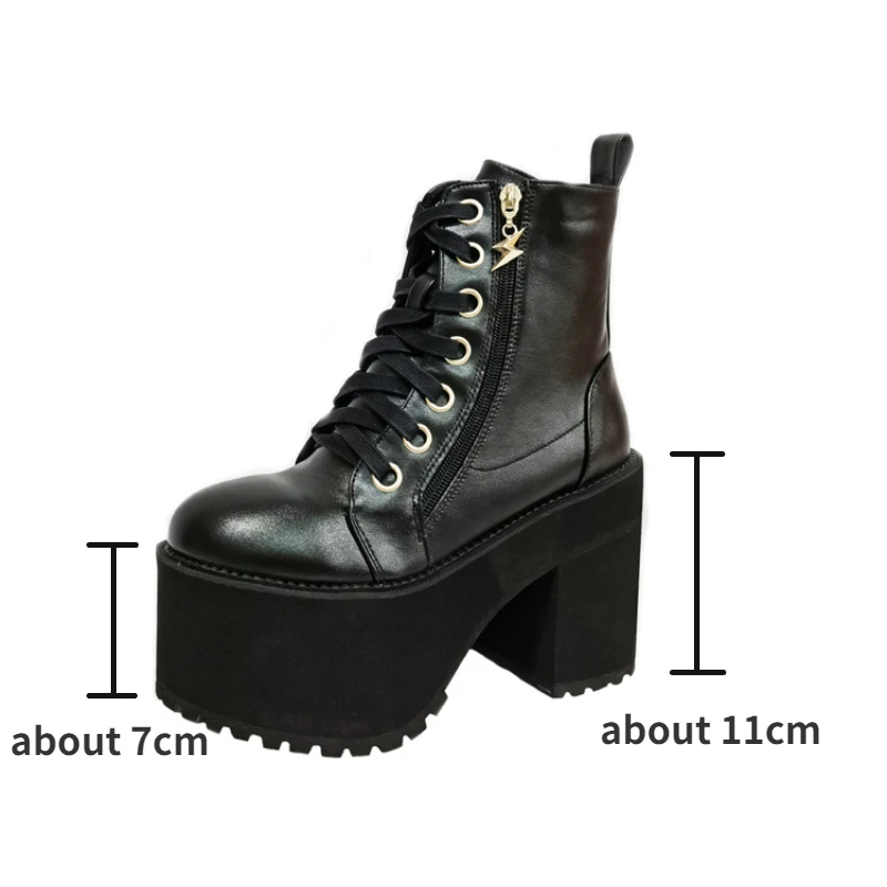 Women Platform Boots High Chunky Heel Ankle Boots Black Punk Style Lace Up Motorcycle Boot Lady Autumn Winter Shoes Big Size 43