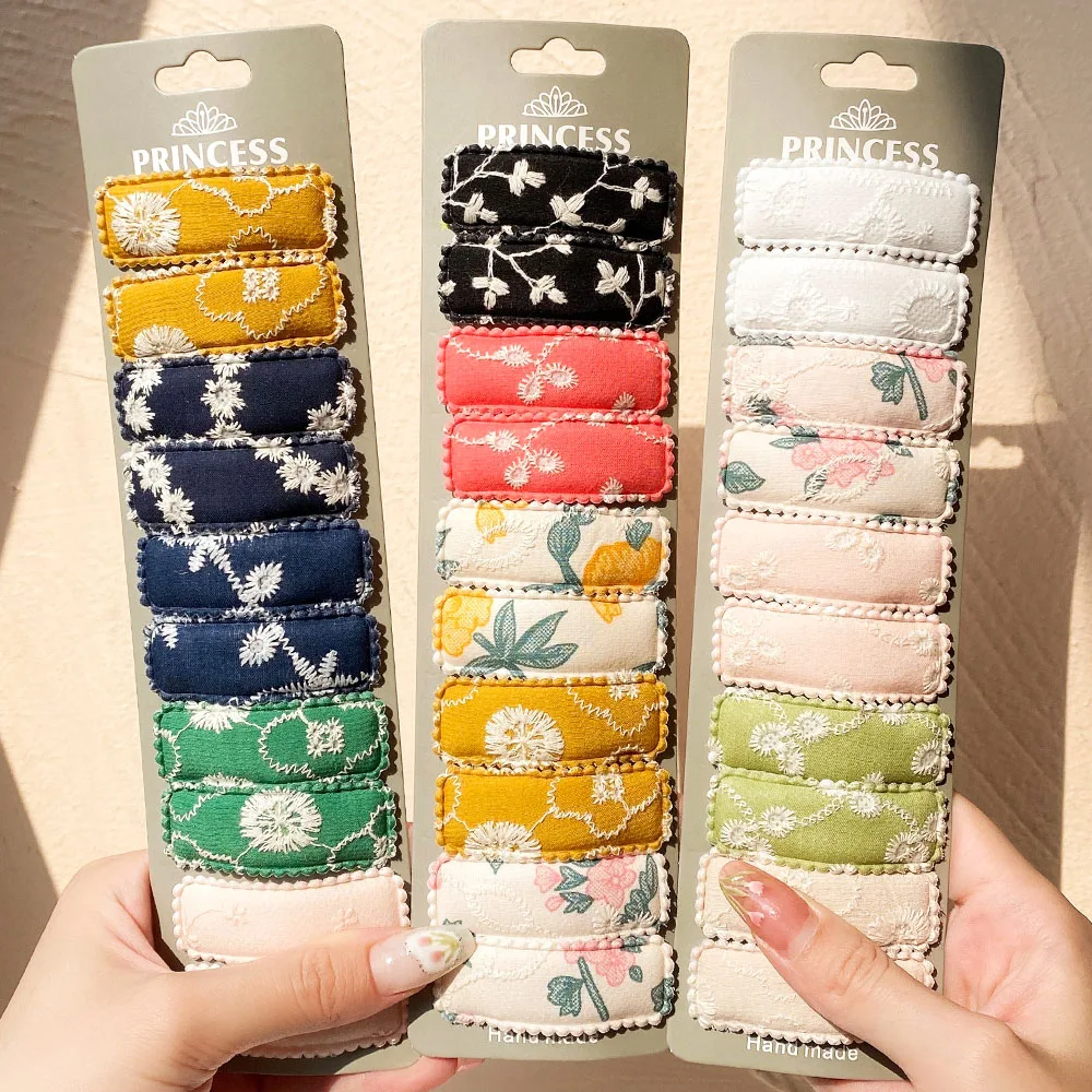 

10Pcs/set Cotton Embroidery Print Hair Bows with Clip for Baby Girls Cute Hair Clips Hairpins Barrettes Kids Hair Accessories
