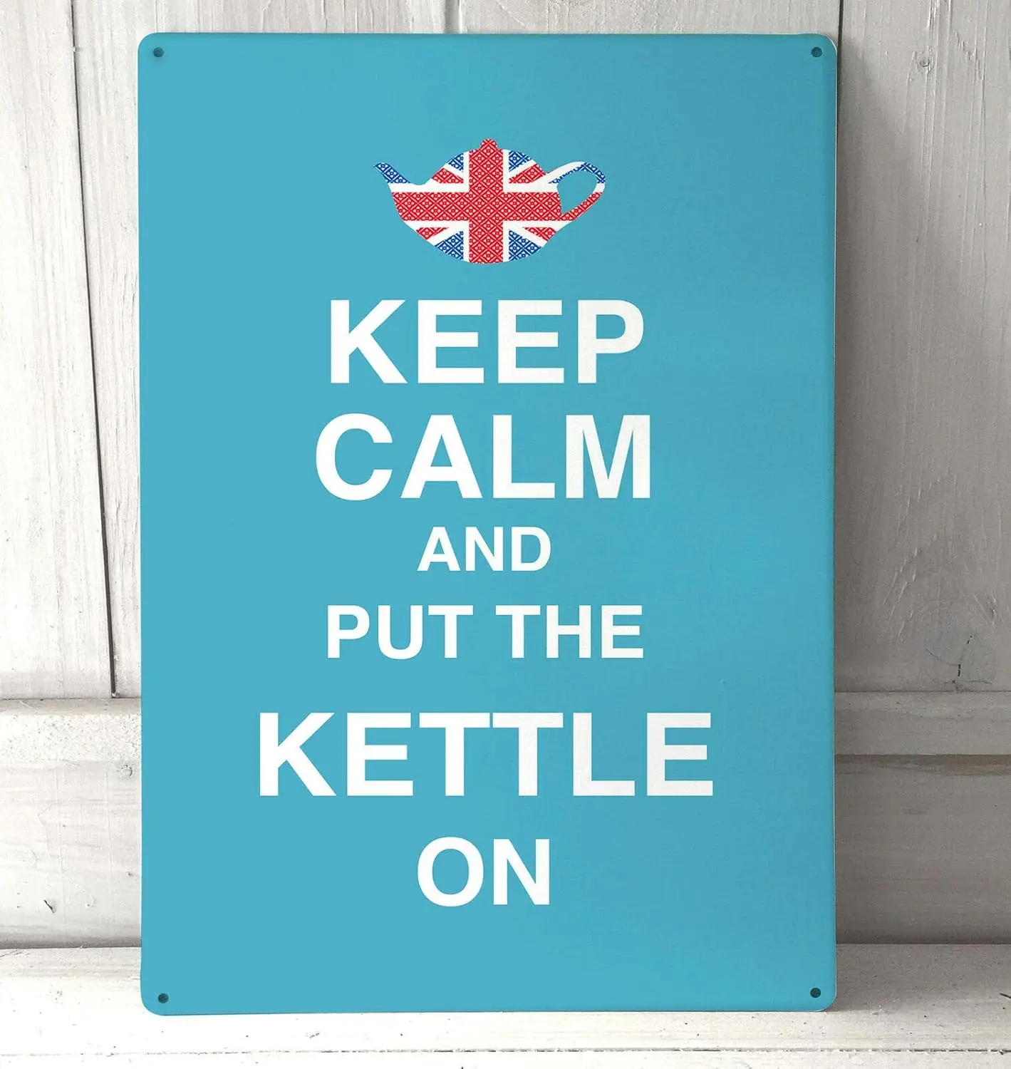 Keep Calm and Put The Kettle On Unon Jack Teapot Brtsh Metal Sgn