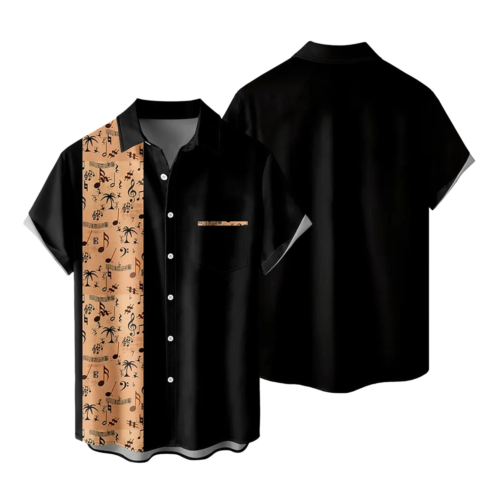 

Mens Fashion Casual Beach Seaside Retro Rock Style 3D Digital Printing Buckle Pocket Lapel Short Sleeve Shirt Adult Rompers Men